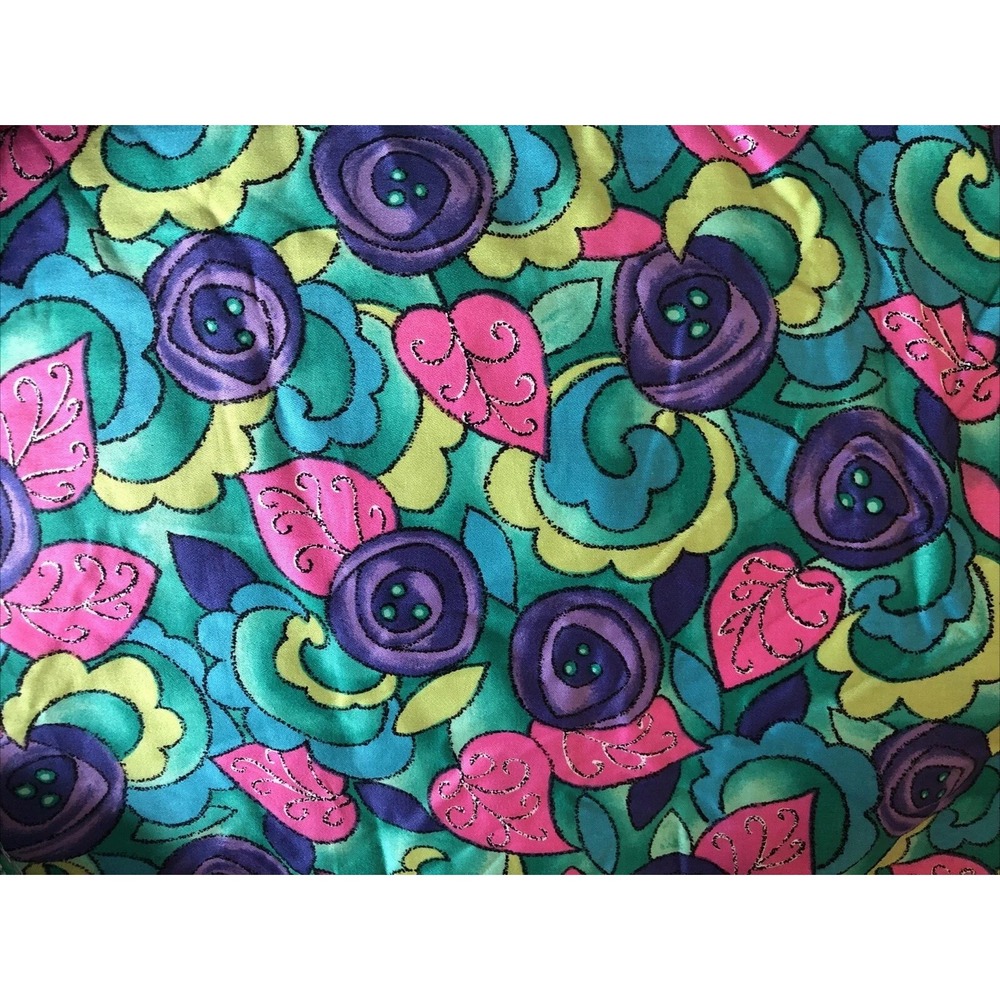 Vintage THOMPSON OF CALIFORNIA Floral Fabric Turquoise Purple Pink 4.5 Yards